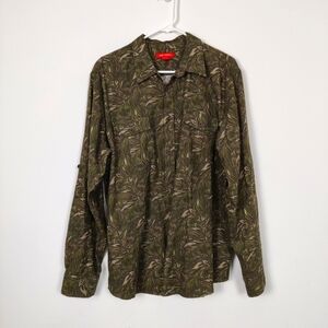 Joe Fresh Men's Leaf Pattern Button Down Shirt Green Tropical Size Large Linen